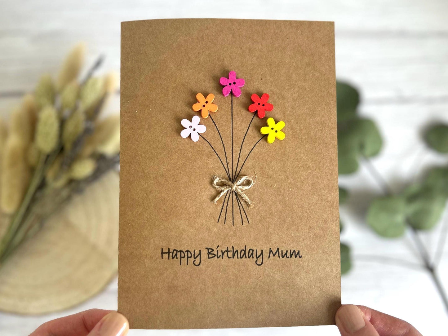 Handmade Button Birthday Card, Mum Floral Card, Special Birthday Card, Happy Birthday Mum