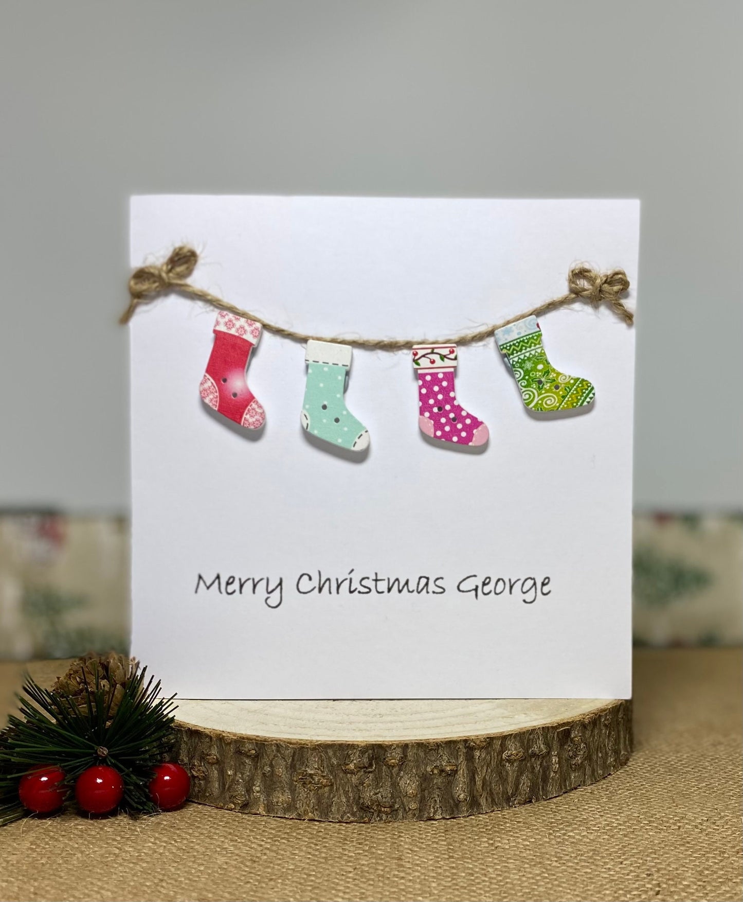 Handmade Christmas Stocking Card – Custom Family Names