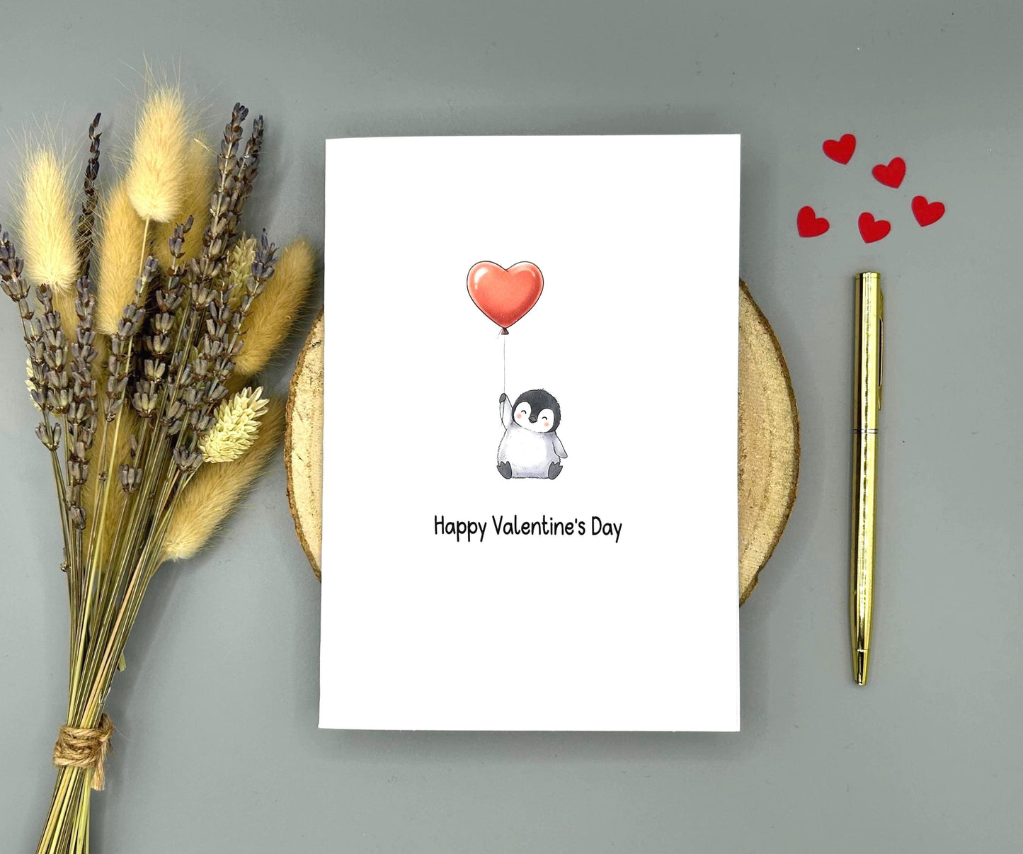 Penguin Valentines Day Card - Cute Penguin With Heart Balloon