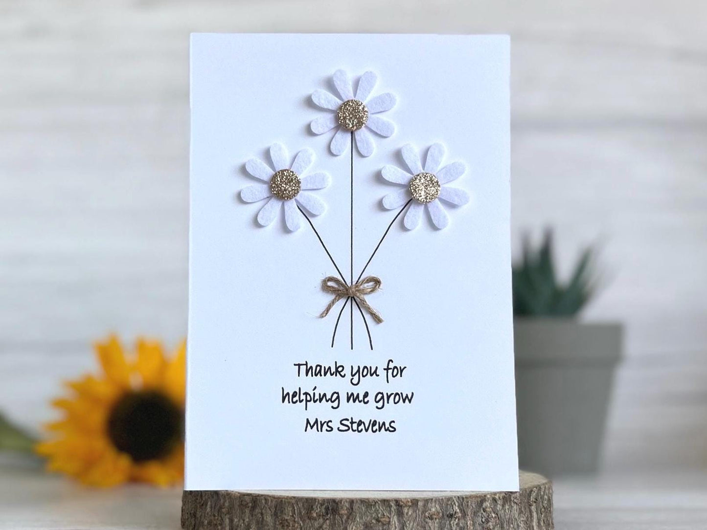 Handmade Daisy Thank You Teacher Card, End of Term Card