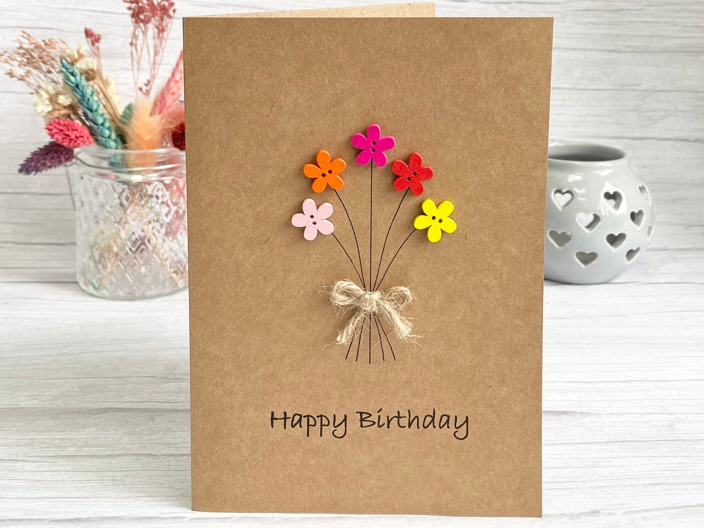 Handmade Button Birthday Card, Mum Floral Card, Special Birthday Card, Happy Birthday Mum