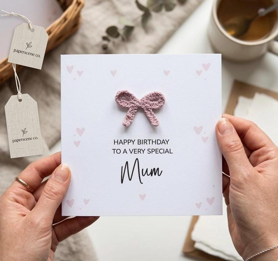 3D Fabric Ribbon Handmade Birthday Card with Pink Heart Background