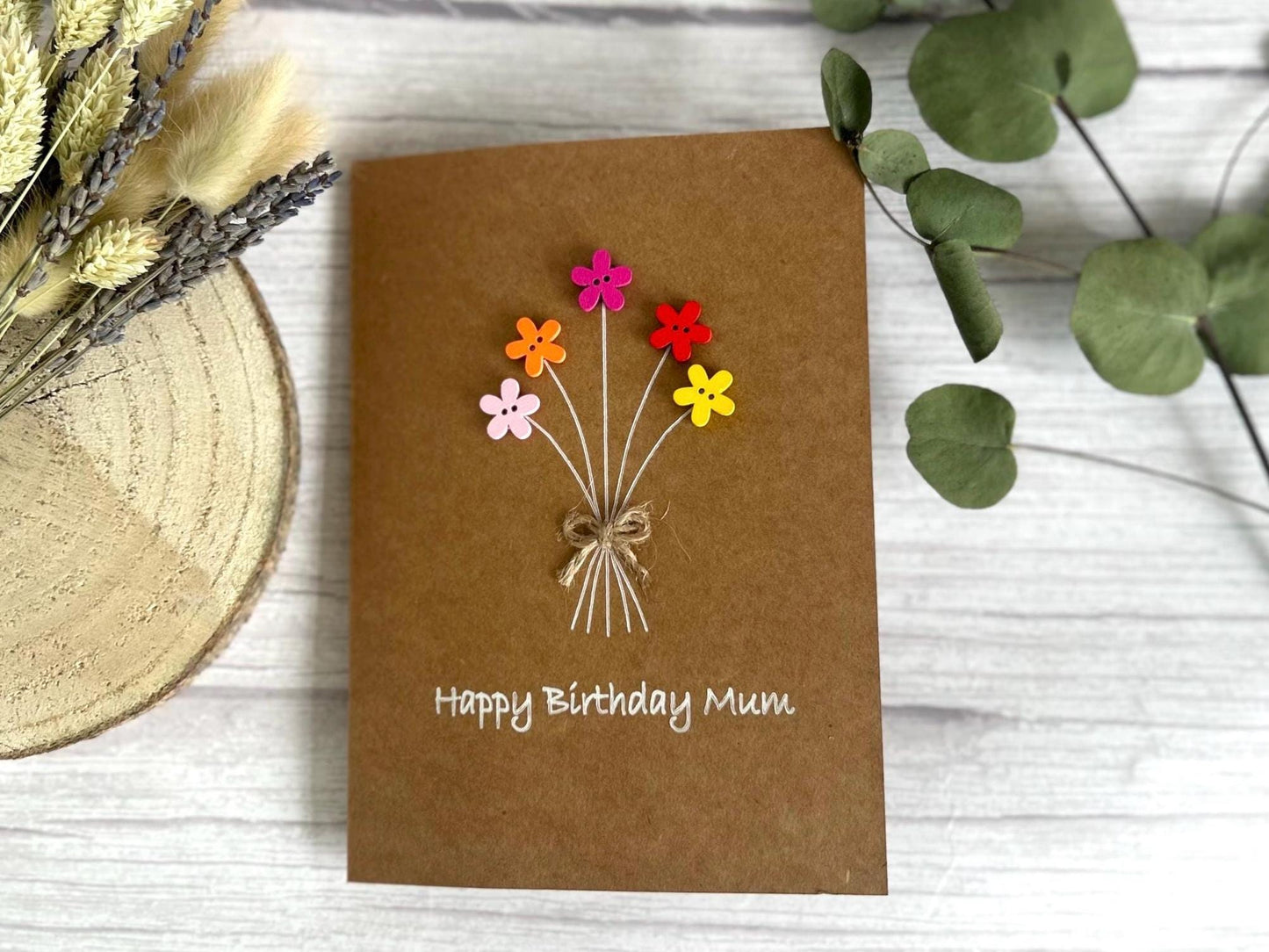 Mum Button Birthday Card, Handmade Mum Birthday Card, Happy Birthday Mum