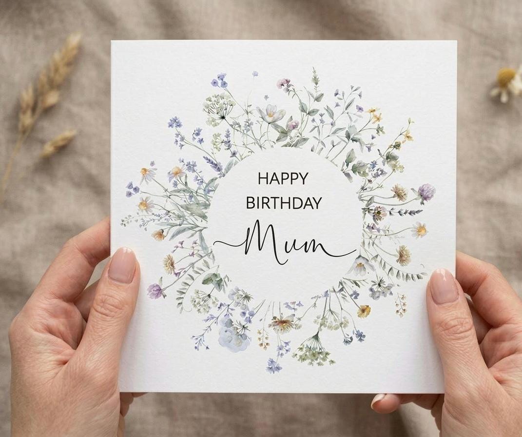 Floral Wreath Birthday Card for Mum - Wildflower Design, Happy To A Special Mum