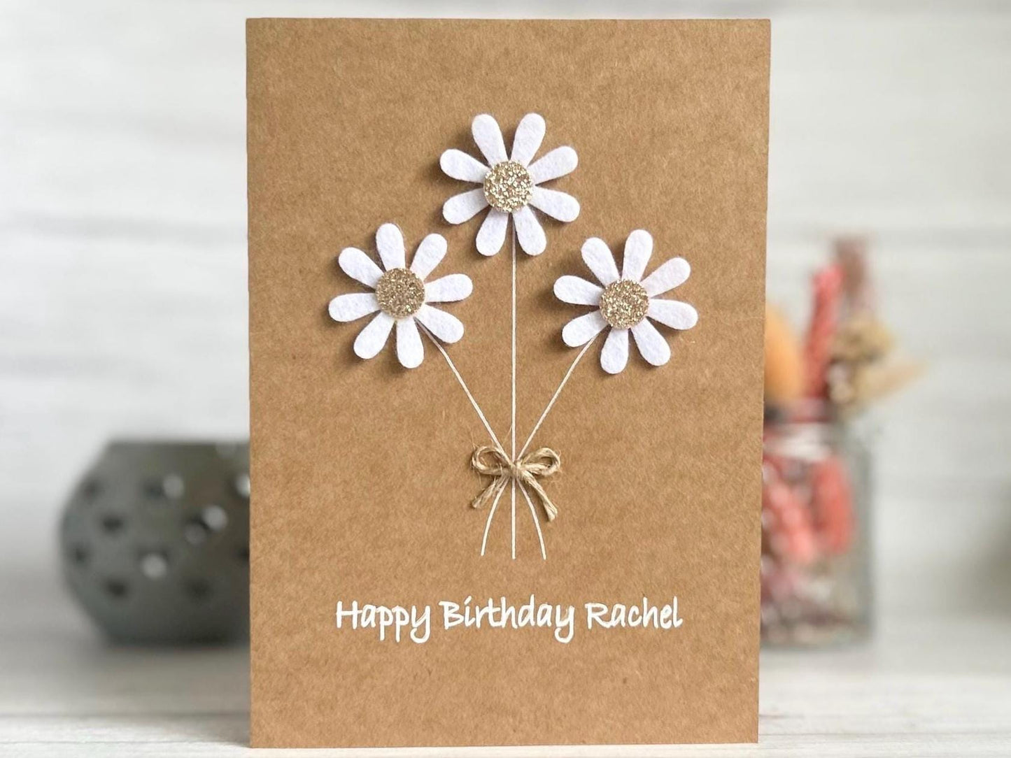 Sparkly Daisy Birthday Card, Handmade Floral Card for Mum