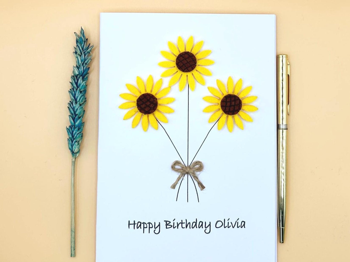 Handmade Felt Sunflower Birthday Card, Floral Embellished