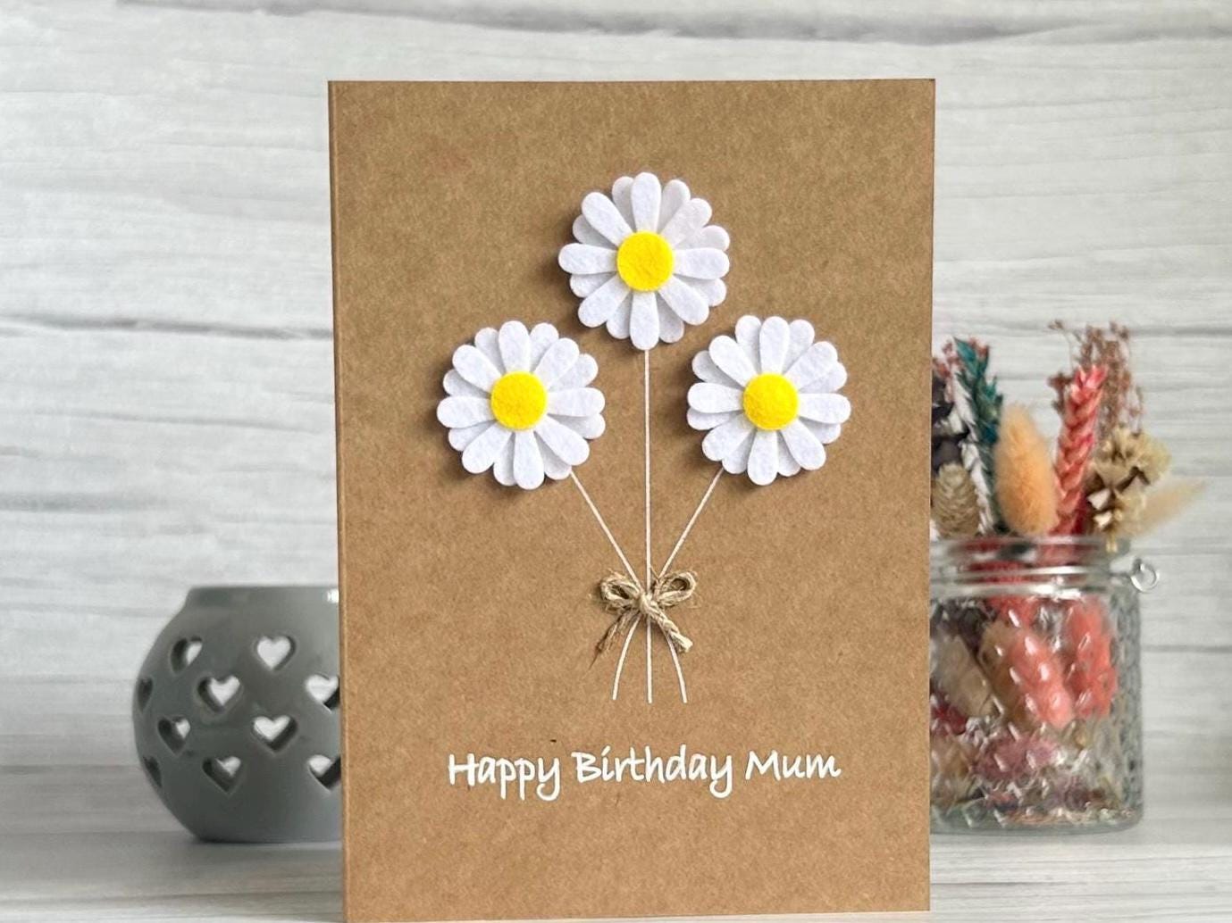Handmade Felt Daisy Birthday Card, Personalised Flower Card