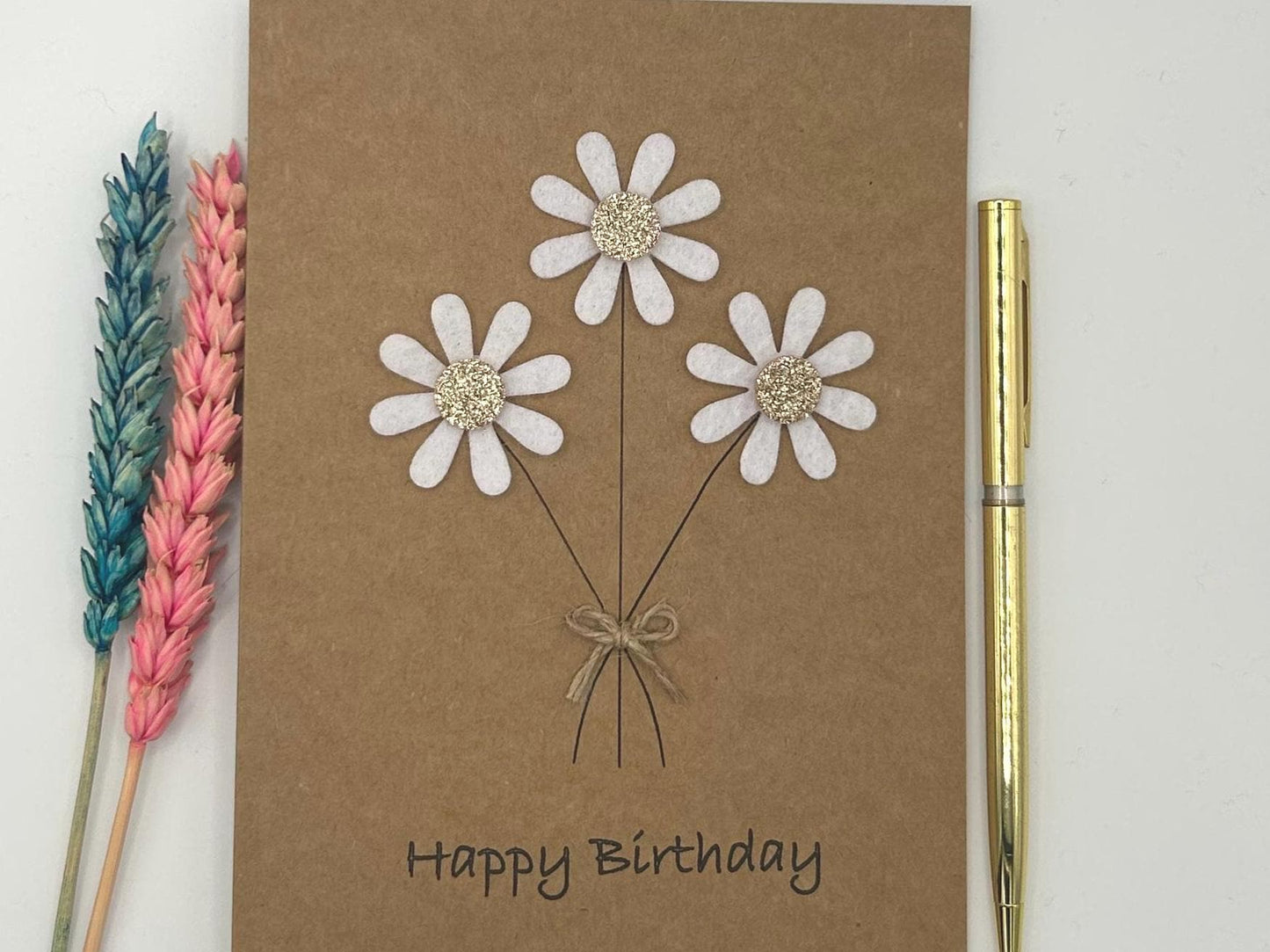 Personalised Daisy Birthday Card, Sparkly Daisy Card, Any Occasion, Handmade Card for Her, Flowers, Floral Birthday Card