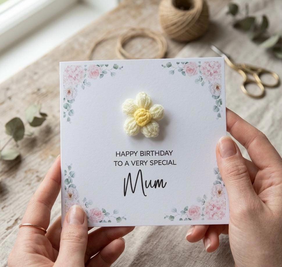 Handmade Birthday Card for Mum - Personalize with Name & 3D Flower Design