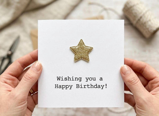 Handmade Gold Star Birthday, Glitter Effect Birthday Card, 3D Gold Star