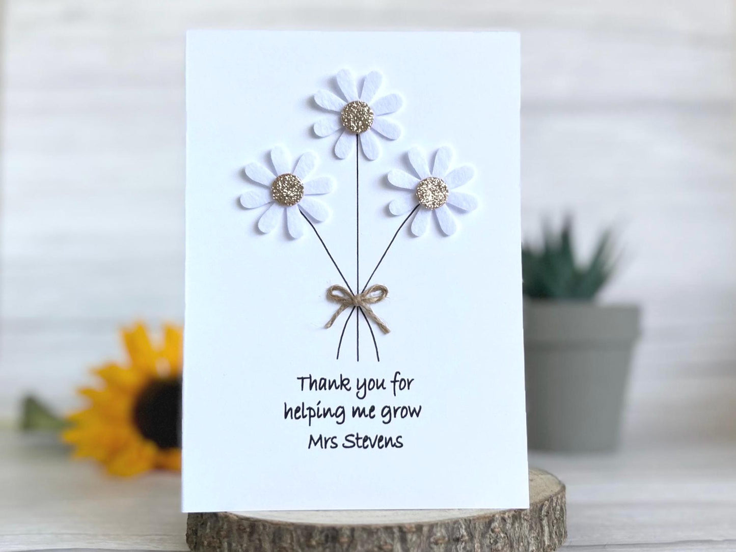 Handmade Daisy Thank You Teacher Card, End of Term Card
