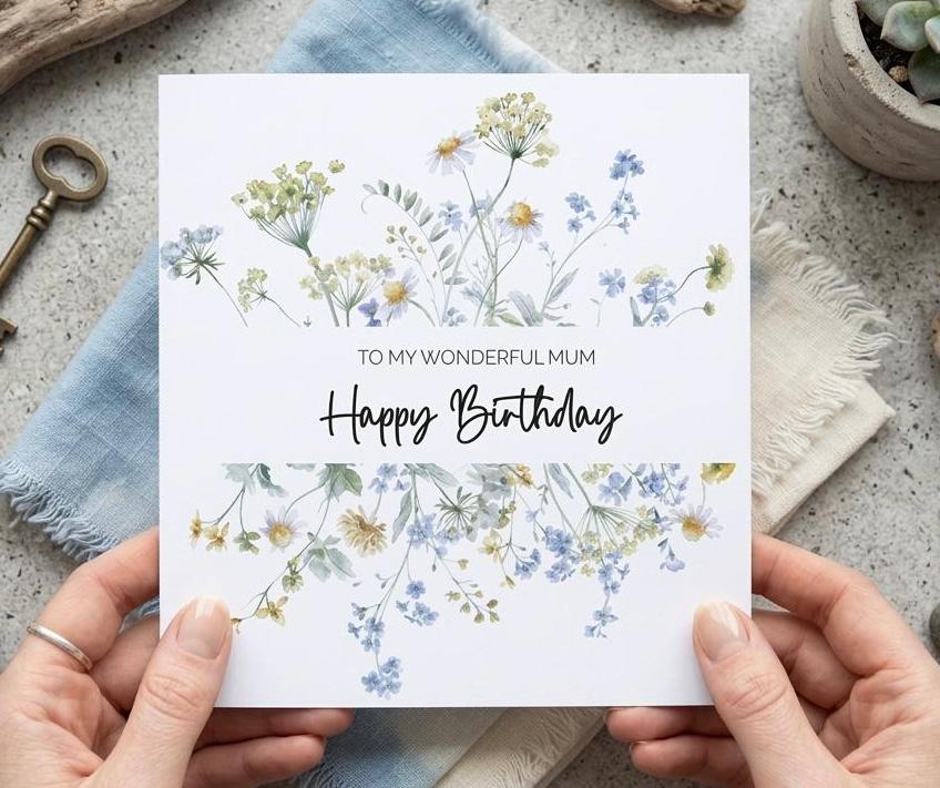 Floral Border Birthday Card for Mum - Wildflower Design, Happy To A Special Mum