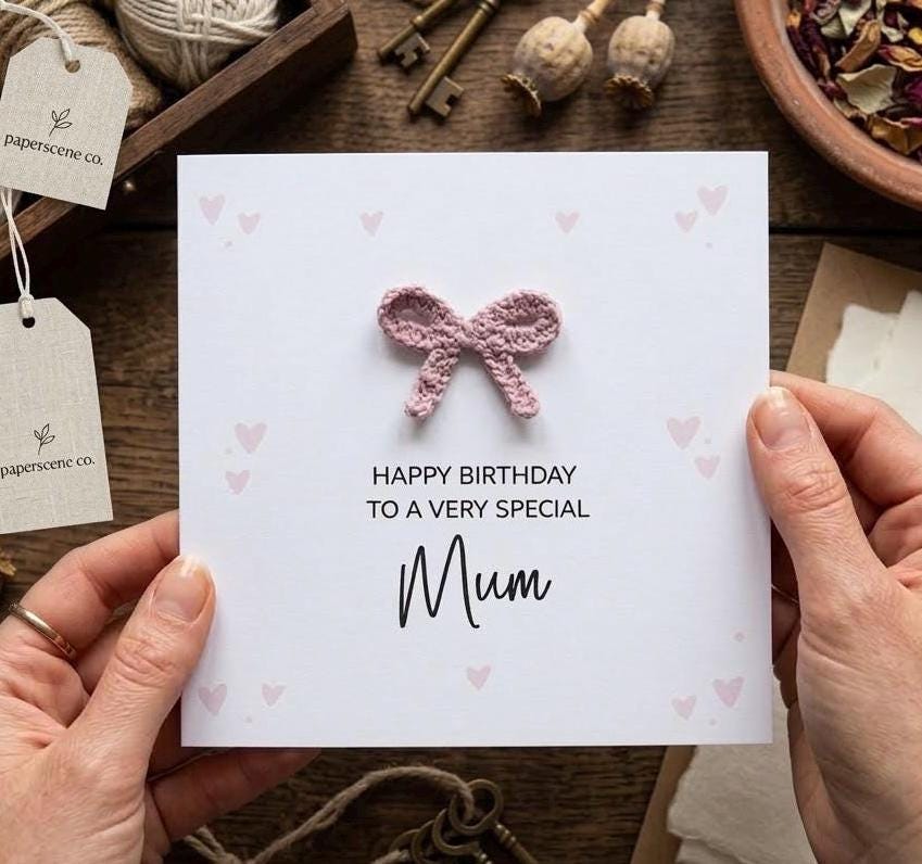 3D Fabric Ribbon Handmade Birthday Card with Pink Heart Background