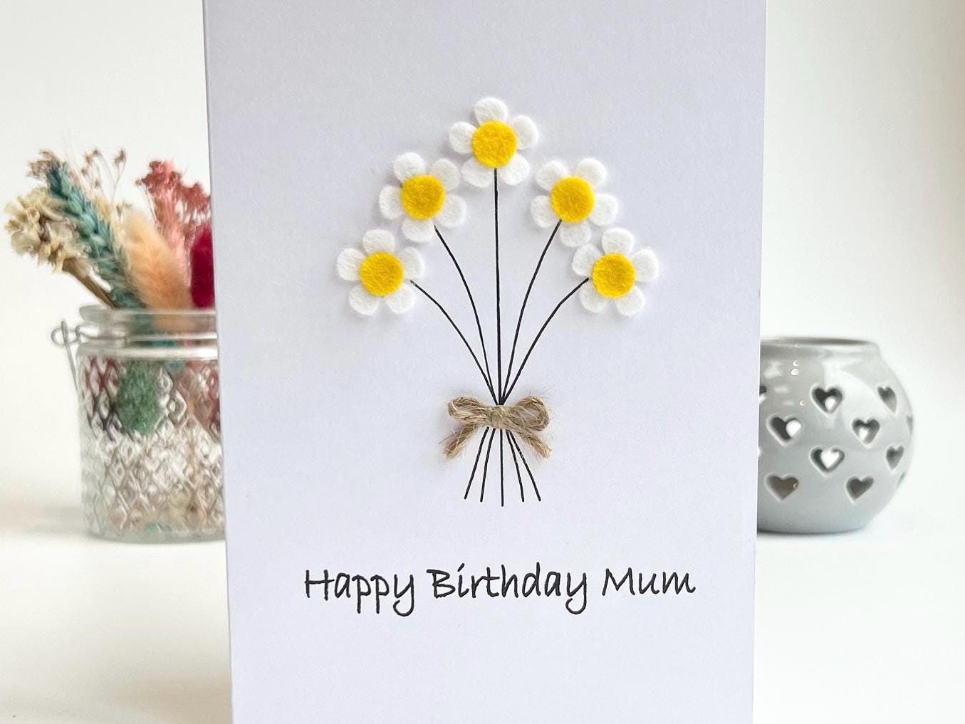Personalised Daisy Birthday Card, Handmade Felt Flower Card
