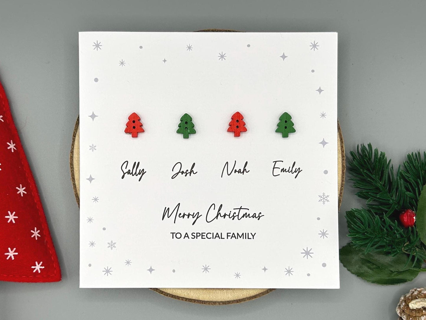 Merry Christmas To A Special Family - Handmade Festive Card with Personalised Names