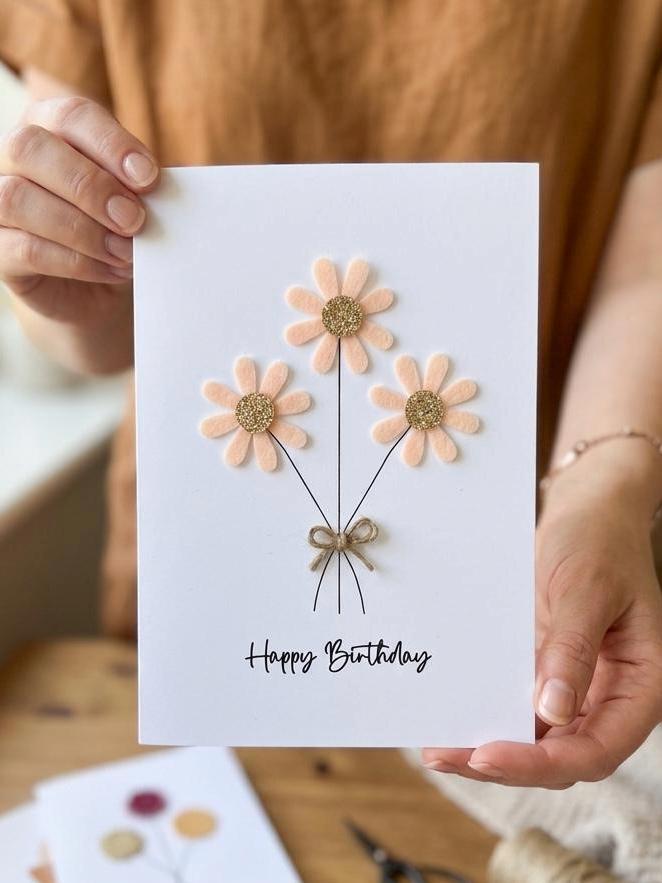 Handmade Daisy Birthday Card with Twine Bow