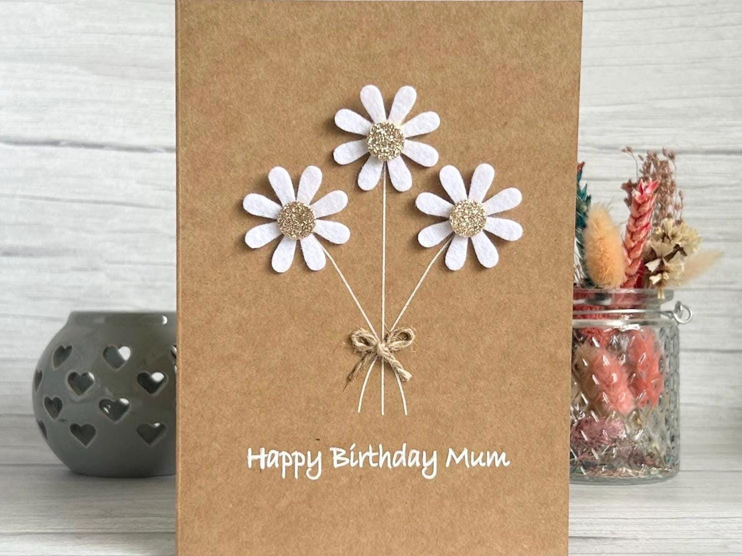 Sparkly Daisy Birthday Card, Handmade Floral Card for Mum