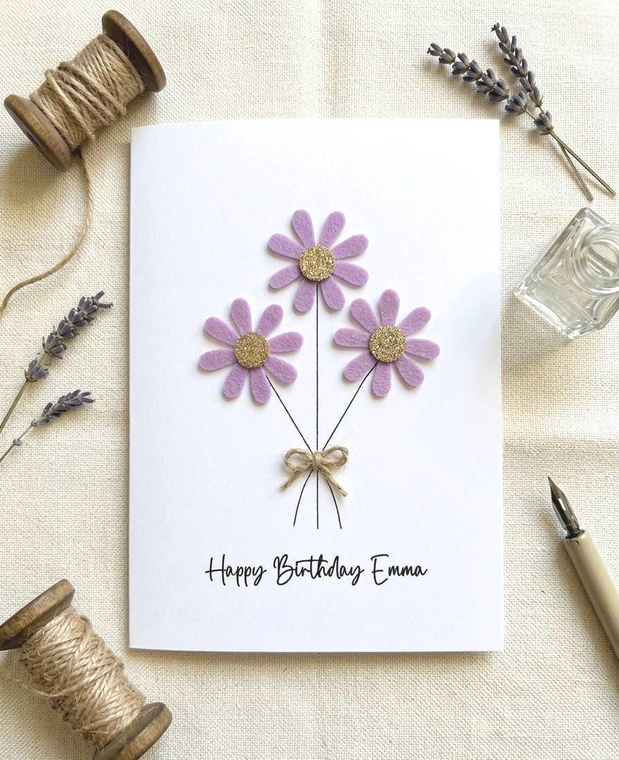 Personalised Daisy Birthday Card, Sparkly Daisy Card, Any Occasion, Handmade Flowers Card for Her, Floral Birthday Card