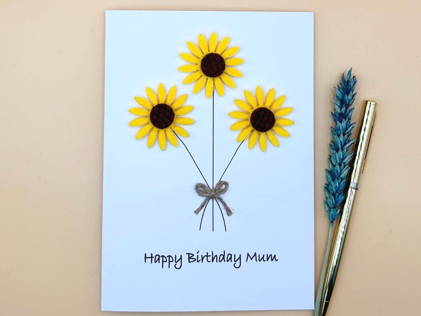 Handmade Felt Sunflower Birthday Card, Floral Embellished