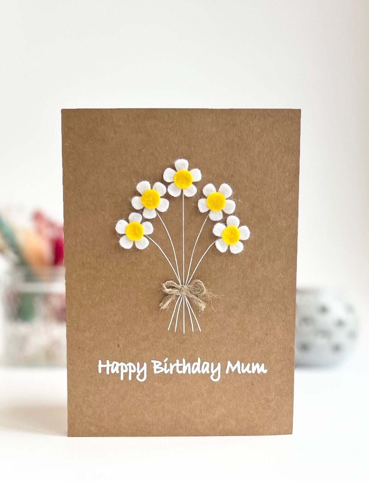 Happy Birthday Mum Card, Happy Birthday Mum, Felt Flower Bouquet, Floral Birthday Card for Mum, Handmade Flower Card