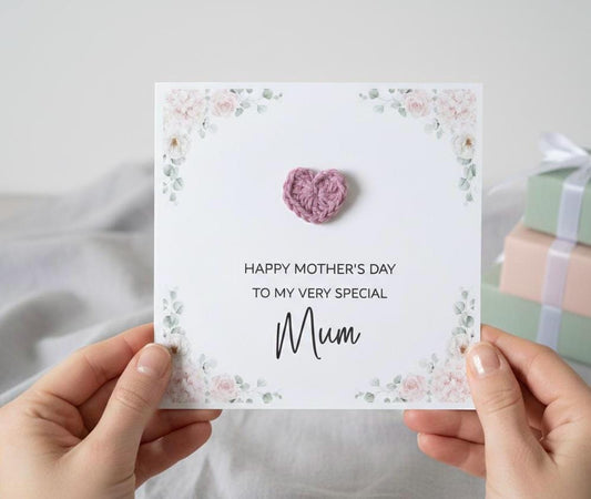 3D Crochet Heart Mother's Day Card - Happy Mothers Day Mum