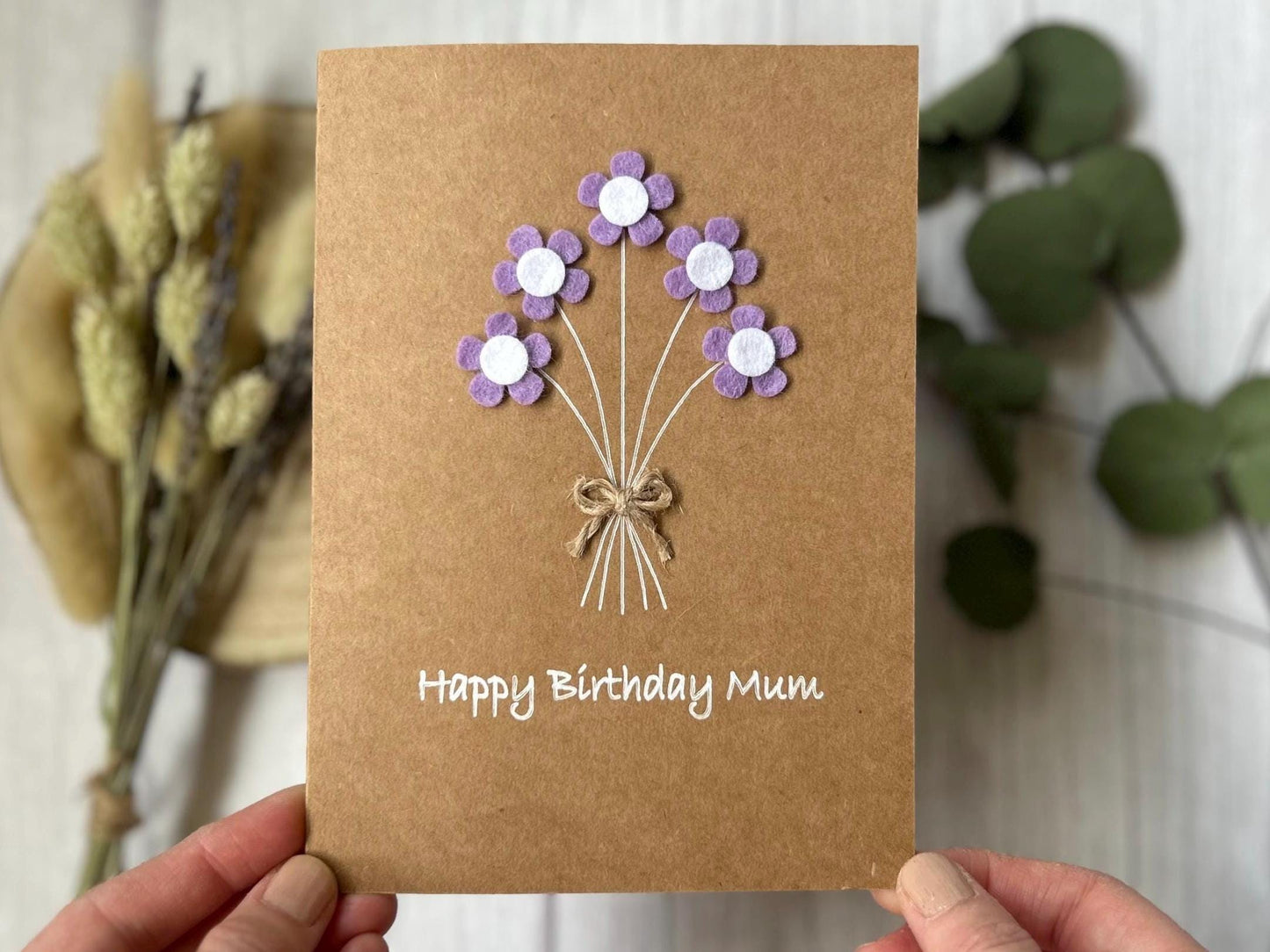 Happy Birthday Mum Card, Happy Birthday Mum, Felt Flower Bouquet, Floral Birthday Card for Mum, Handmade Flower Card