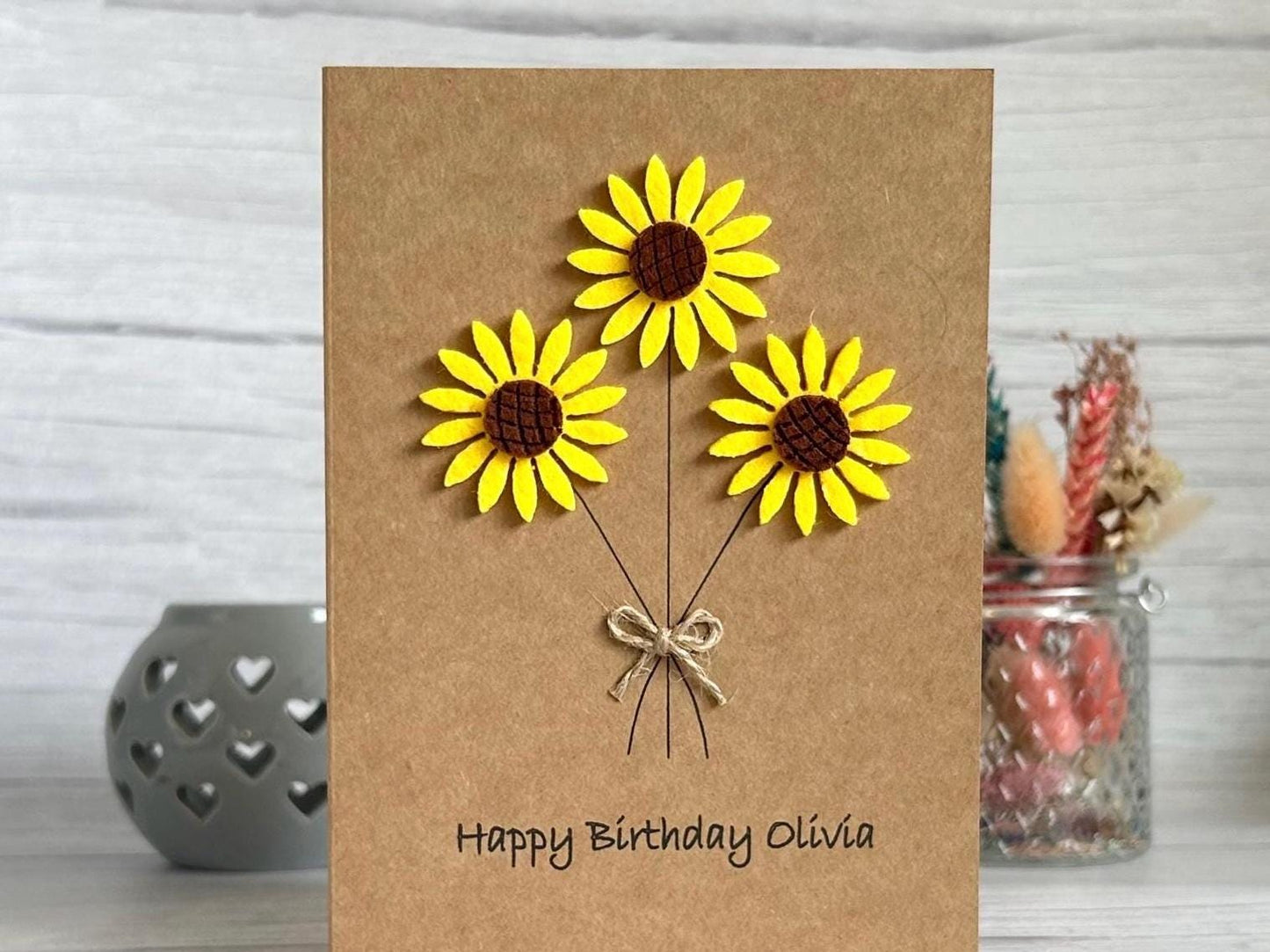 Handmade Sunflower Birthday Card for Her, Floral Card with Felt Sunflowers