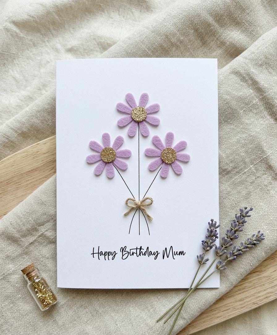 Personalised Daisy Birthday Card, Sparkly Daisy Card, Any Occasion, Handmade Flowers Card for Her, Floral Birthday Card