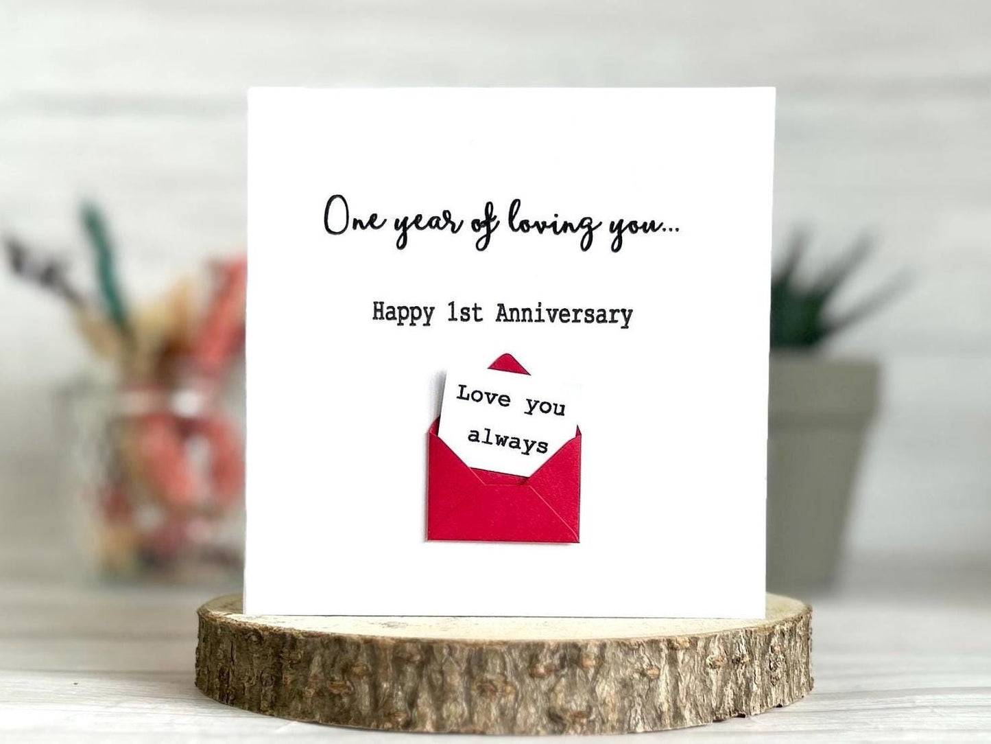 Personalised First Anniversary Card, Romantic Hidden Message Card,