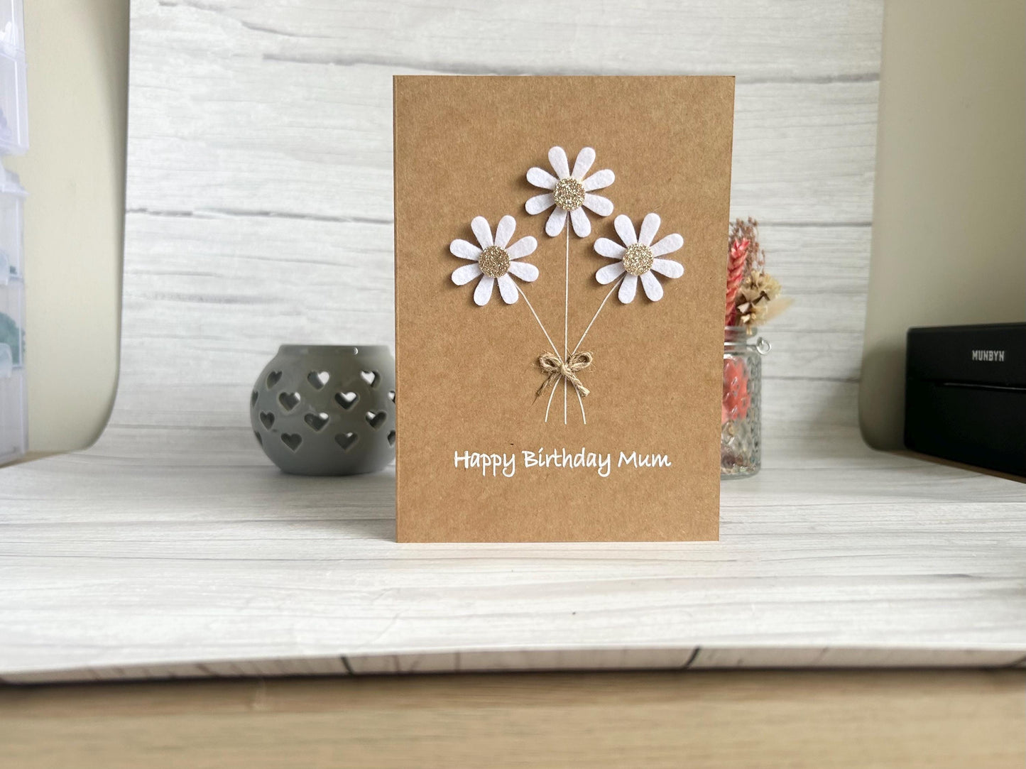 Sparkly Daisy Birthday Card, Handmade Floral Card for Mum