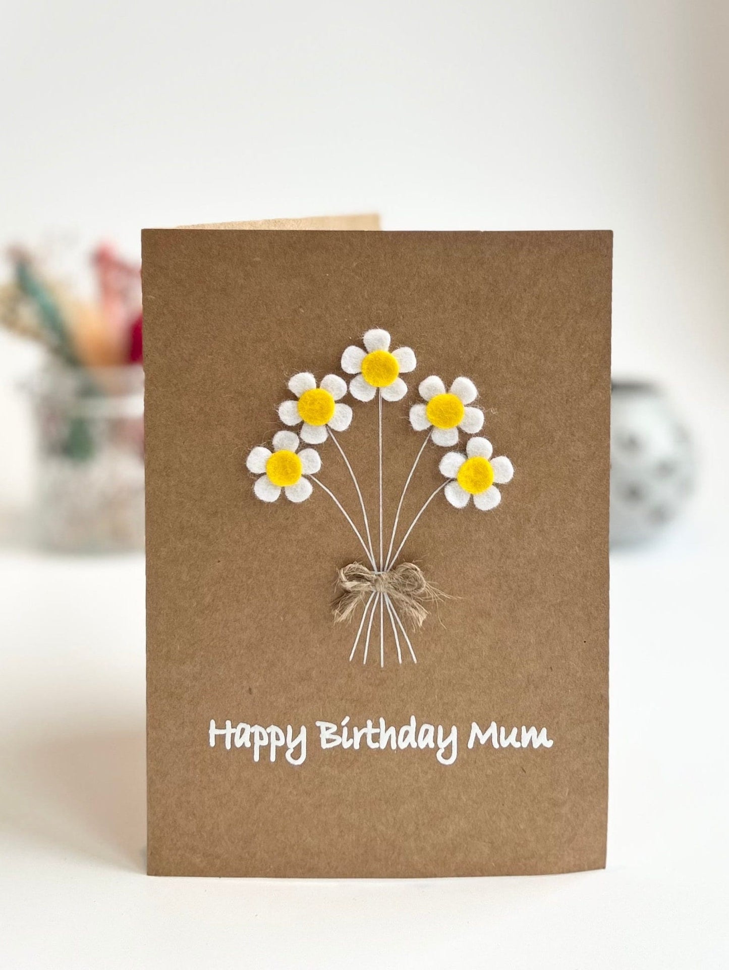 Happy Birthday Mum Card, Happy Birthday Mum, Felt Flower Bouquet, Floral Birthday Card for Mum, Handmade Flower Card