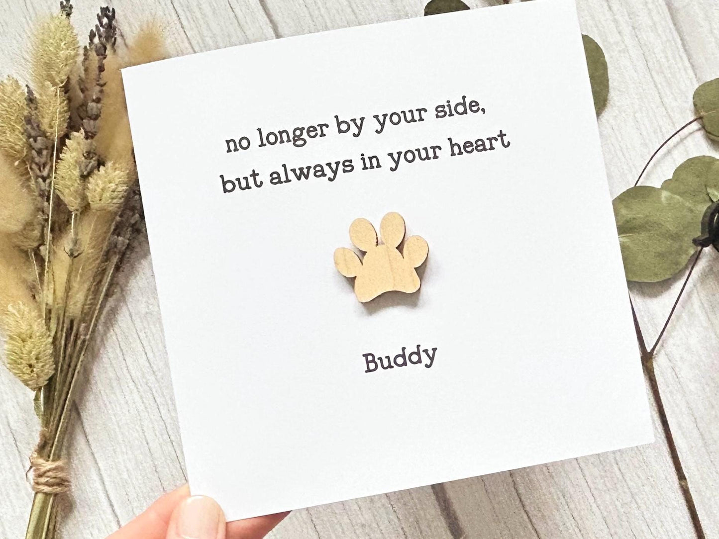 Personalised Pet Sympathy Card with Wooden Paw Print