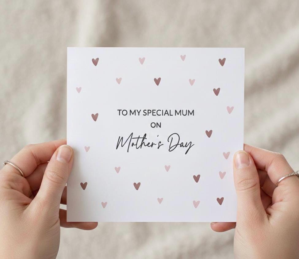 Mother's Day Card, Happy Mother's Day To A Special Mum Card, Heart Confetti, Pink Hearts For Mum