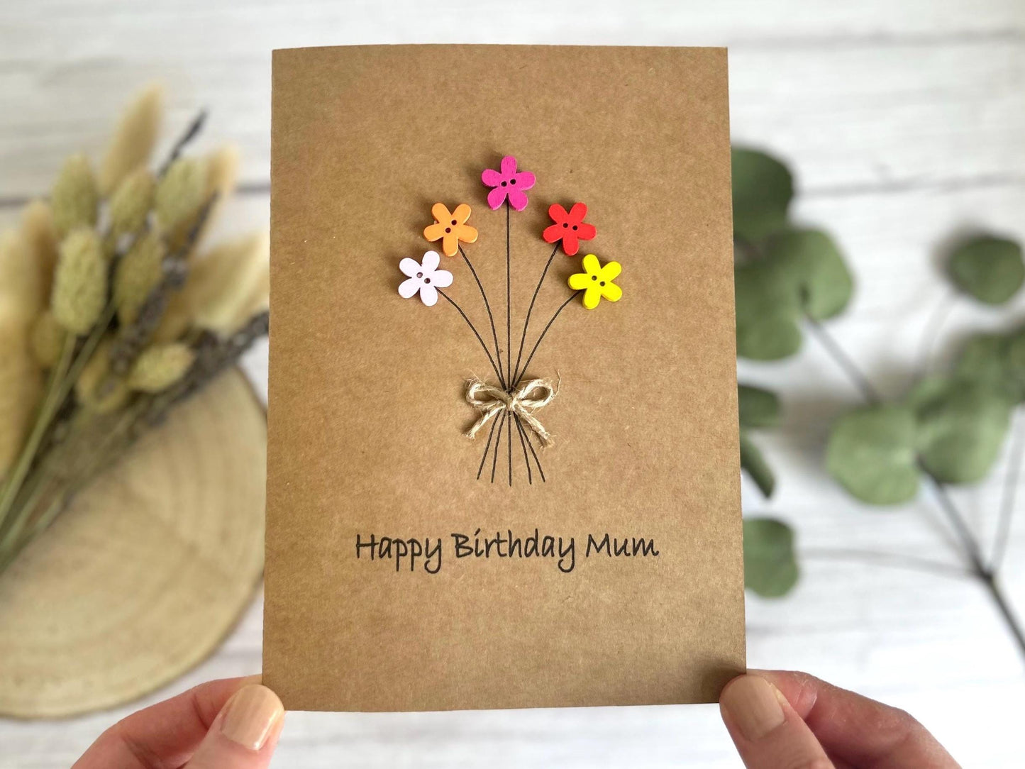 Handmade Button Birthday Card, Mum Floral Card, Special Birthday Card, Happy Birthday Mum