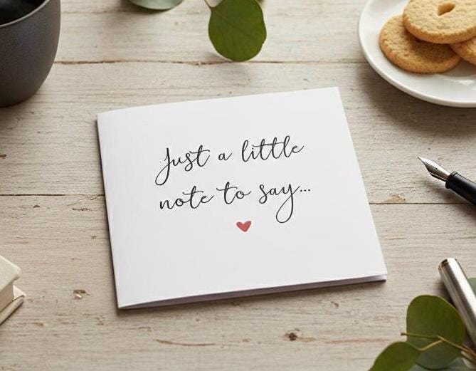 Just a Little Note To Say, Minimalist Announcement Card With Red Heart