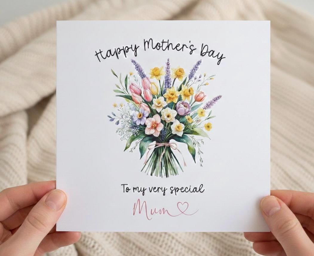 Floral Bouquet Mother's Day Card, Mother's Day Flowers Card, Floral Watercolour, Happy Mother's Day Card, Card for Mum