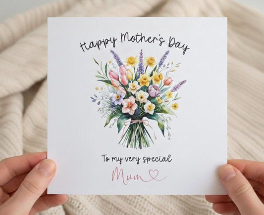 Floral Bouquet Mother's Day Card, Mother's Day Flowers Card, Floral Watercolour, Happy Mother's Day Card, Card for Mum