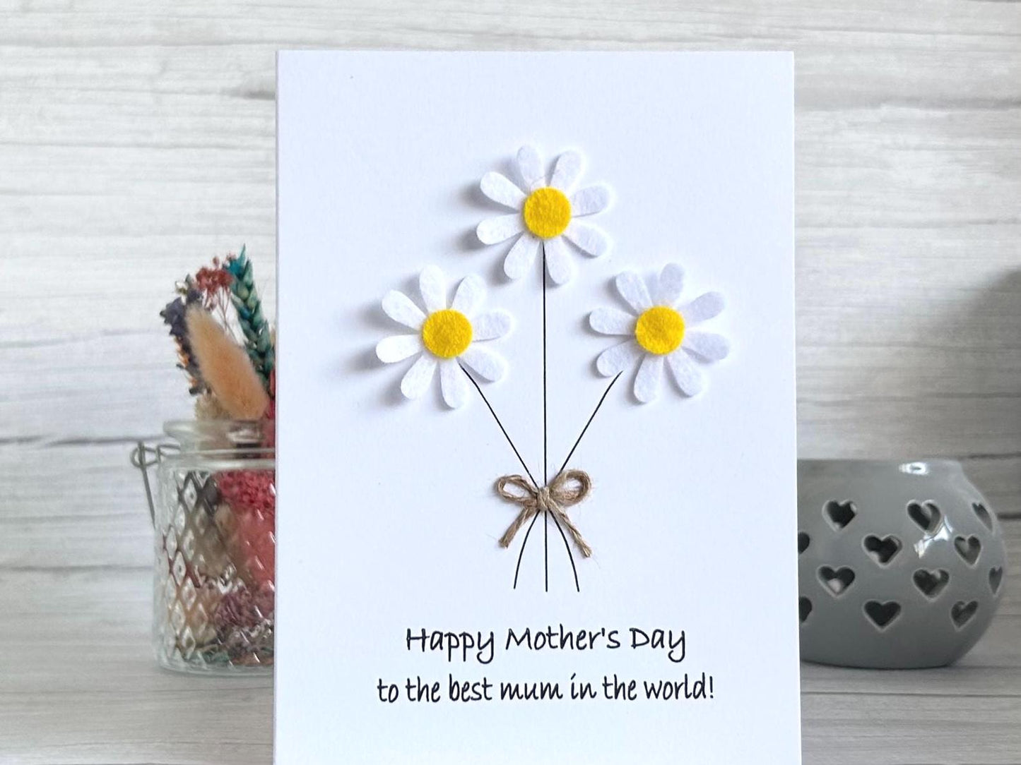 Handmade Daisy Mother's Day Card with Twine Bow