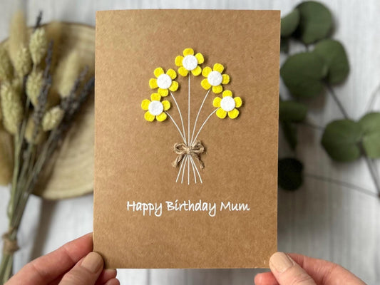Happy Birthday Mum Card, Happy Birthday Mum, Felt Flower Bouquet, Floral Birthday Card for Mum, Handmade Flower Card