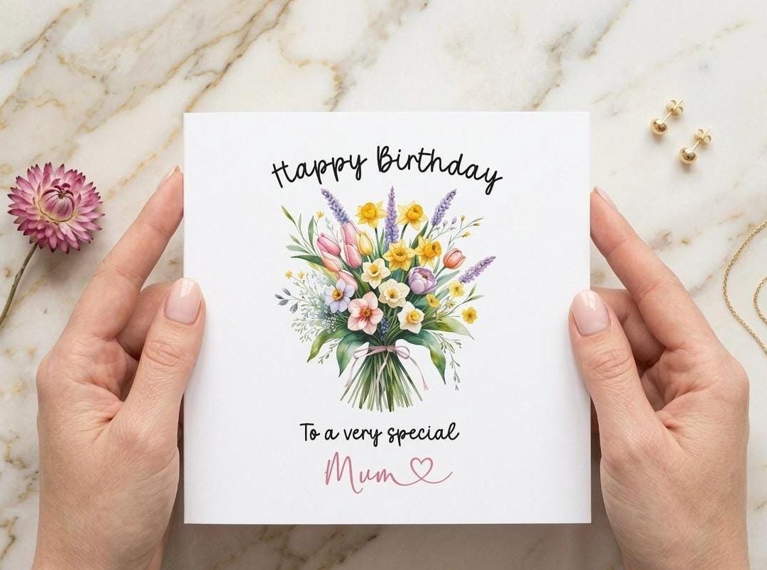 Happy Birthday To A Special Mum Card, Floral Birthday Card For Mum, Botanical Wildflowers