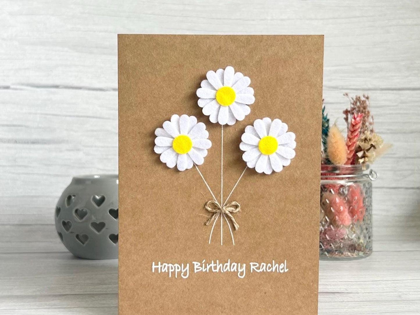 Handmade Felt Daisy Birthday Card, Personalised Flower Card