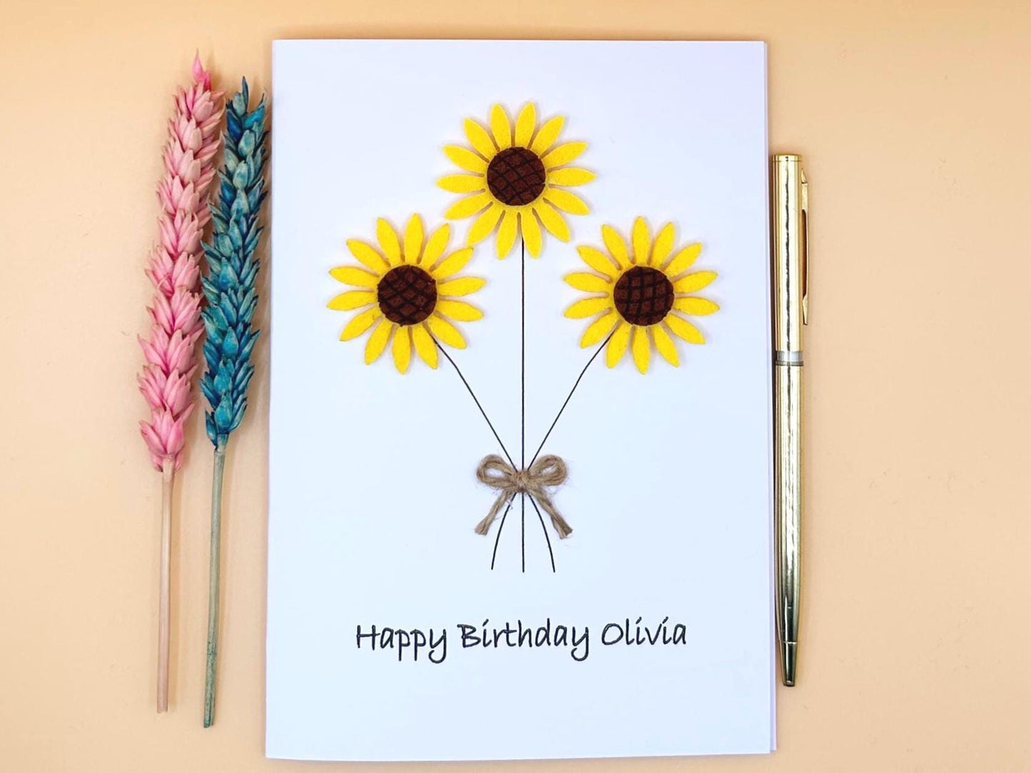 Handmade Felt Sunflower Birthday Card, Floral Embellished