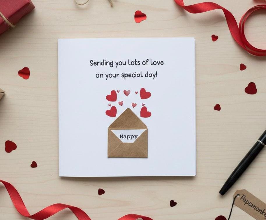 Handmade Birthday Card - Mini Envelope with Hearts, Personalised Birthday Keepsake for Her