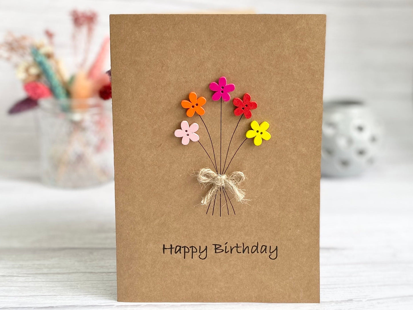 Handmade Button Birthday Card, Mum Floral Card, Special Birthday Card, Happy Birthday Mum
