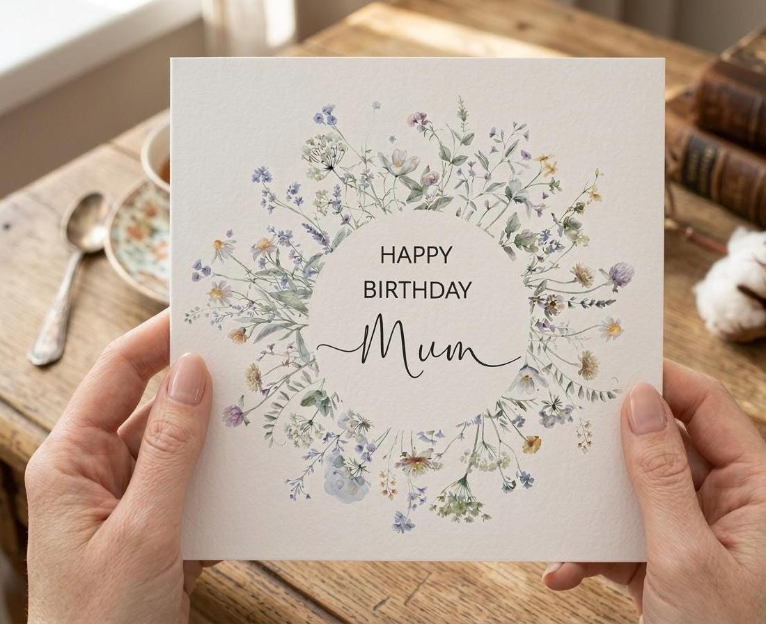 Floral Wreath Birthday Card for Mum - Wildflower Design, Happy To A Special Mum
