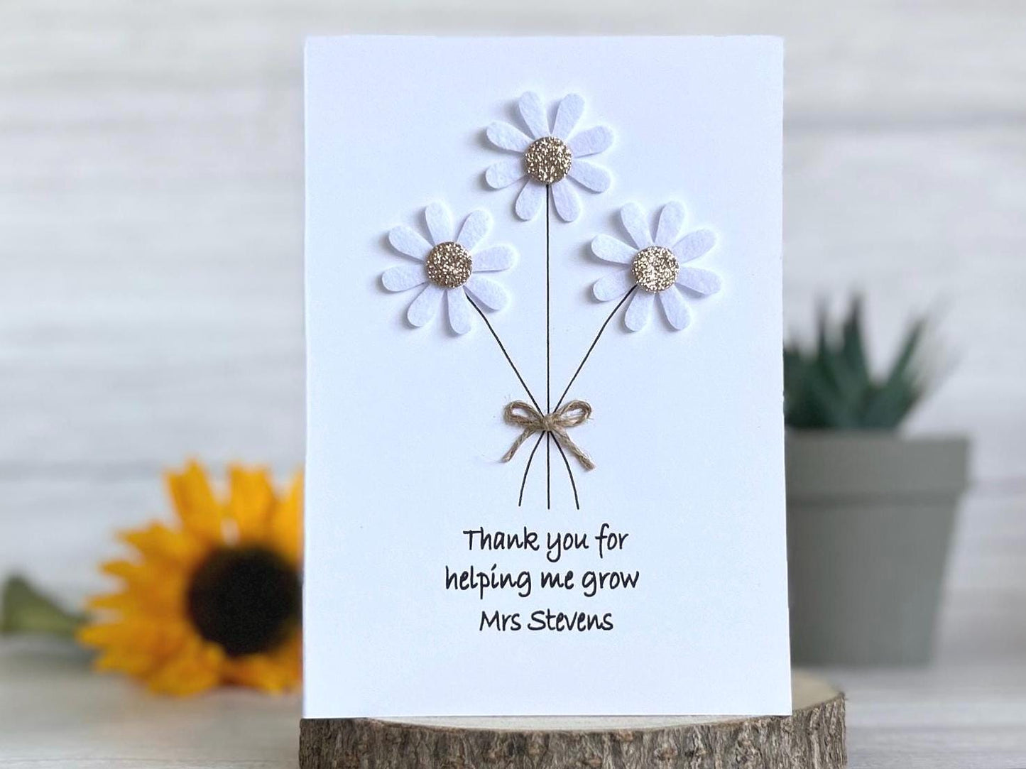 Handmade Daisy Thank You Teacher Card, End of Term Card