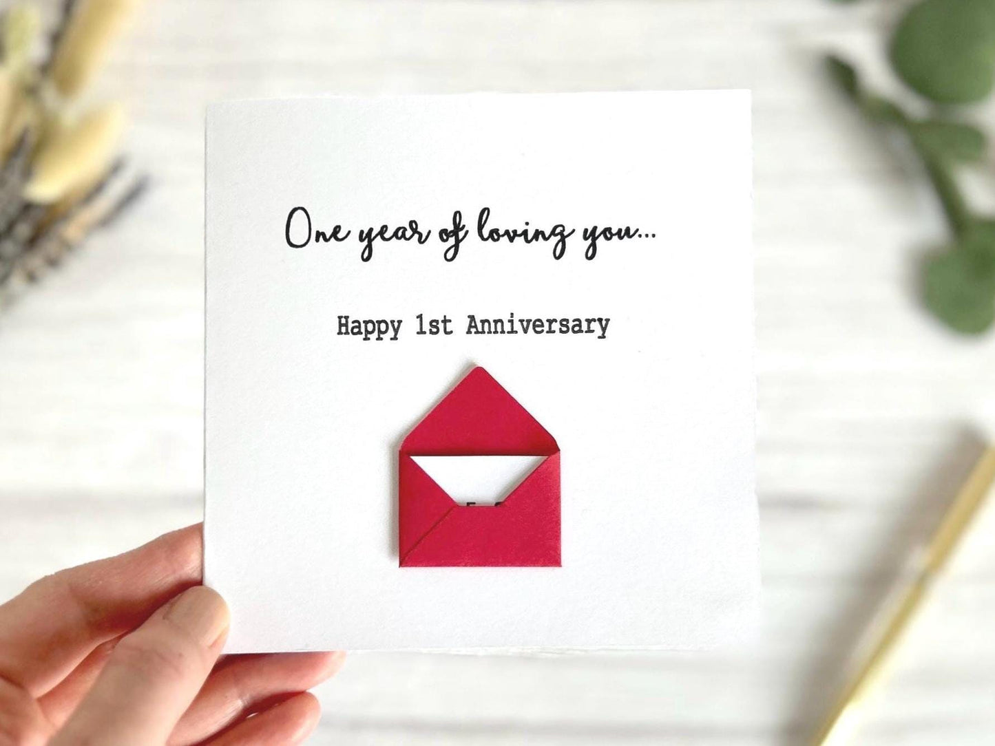 Personalised First Anniversary Card, Romantic Hidden Message Card,