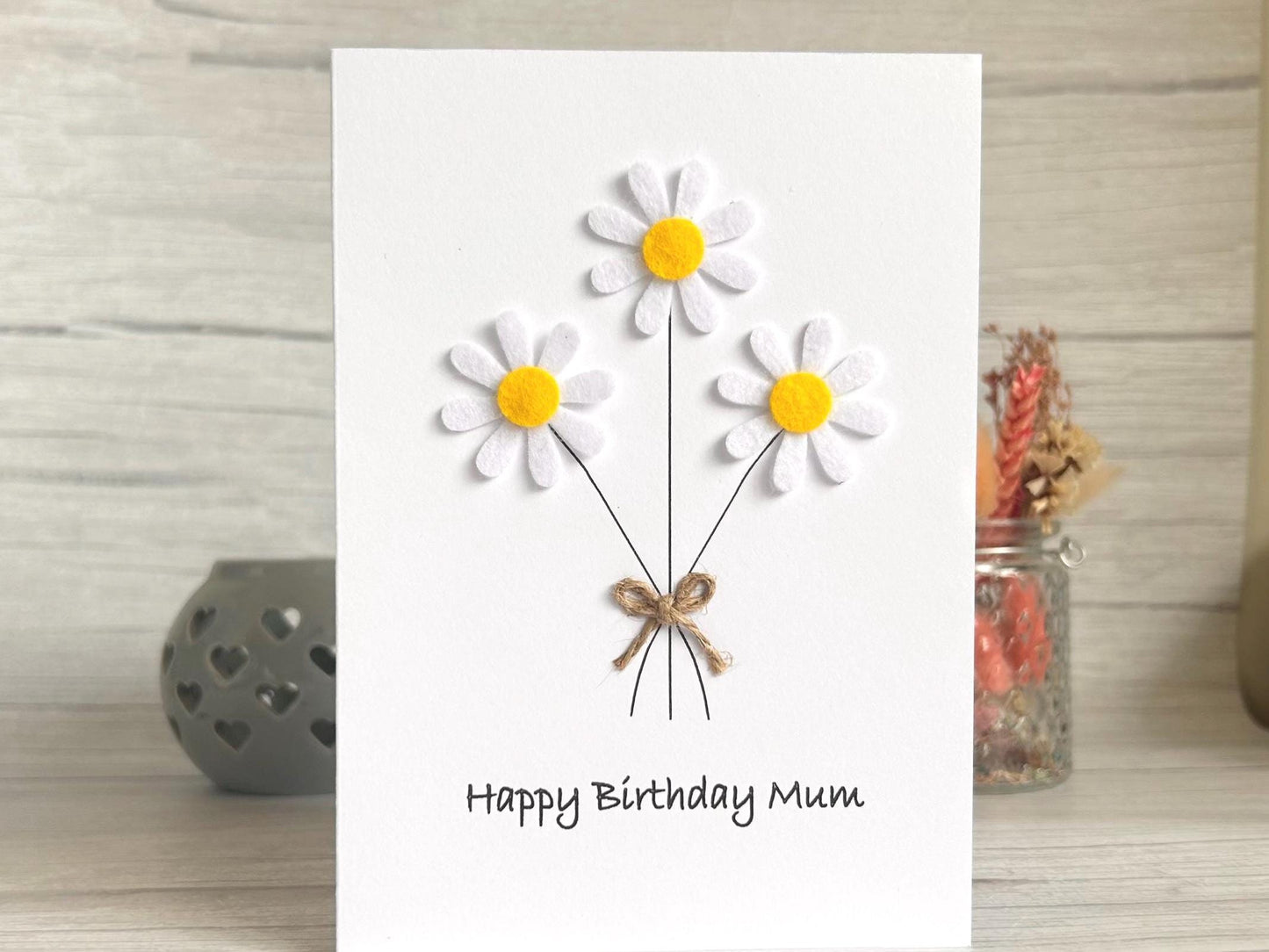 Personalised Felt Daisy Birthday Card for Her, Handmade 3D Floral Greeting Card, Unique Gift for Mum, Sister or Friend