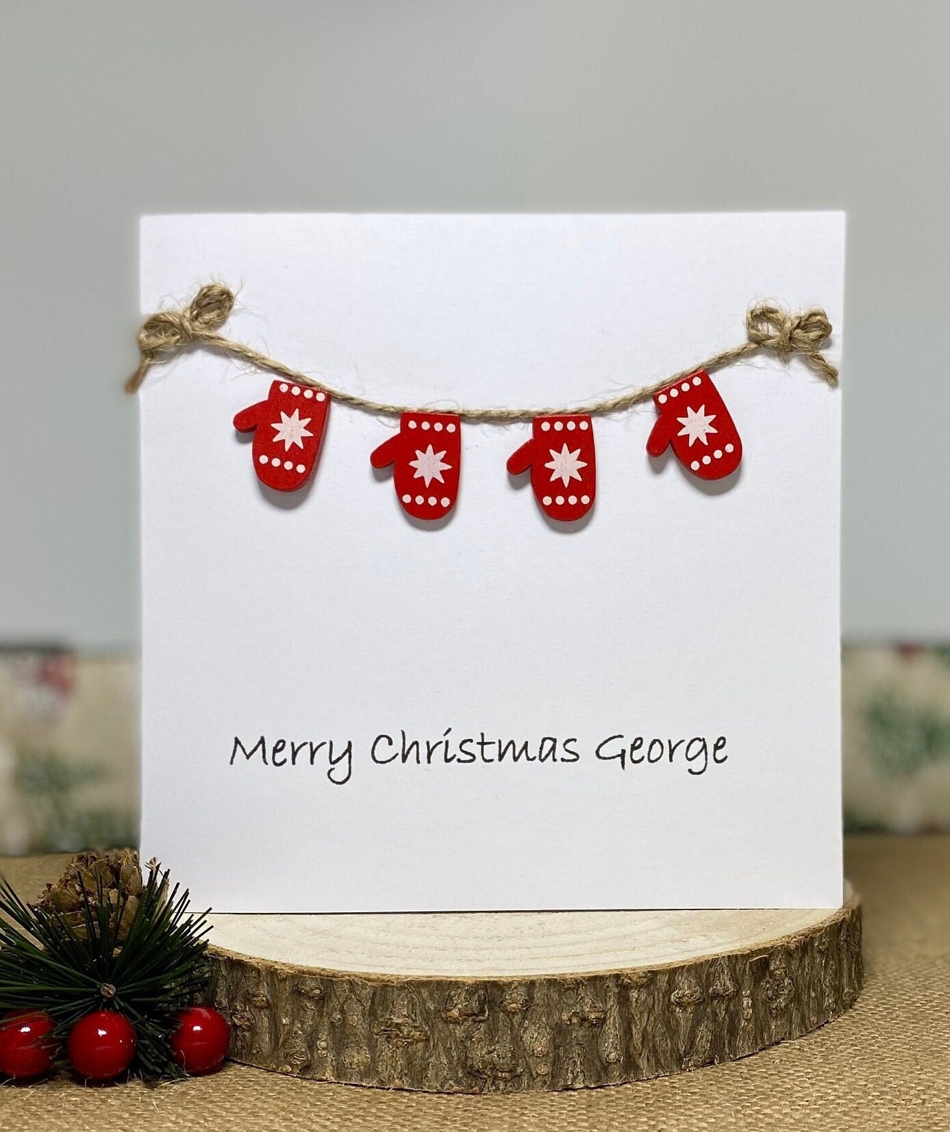Personalised Handmade Family Christmas Card - With Festive Embellishments