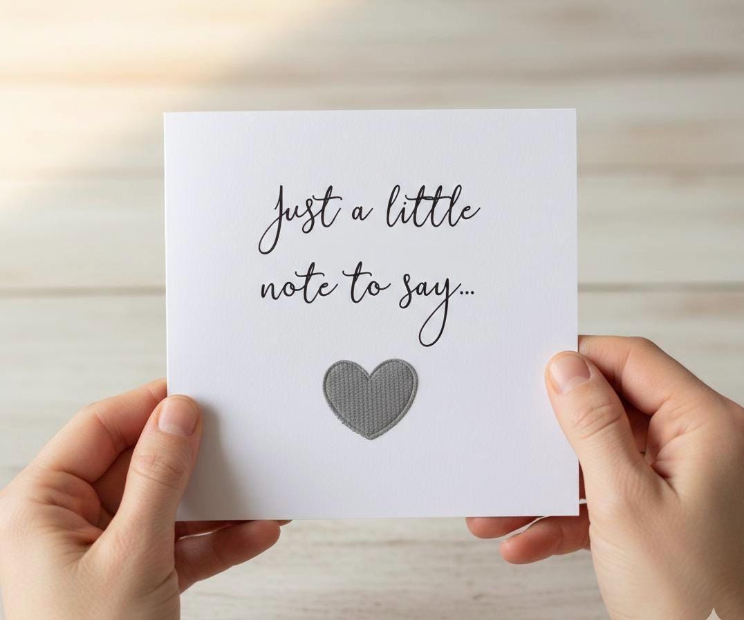 Handmade 3D Heart Card, Just a Little Note To Say, Minimalist Announcement Card With 3D Fabric Heart